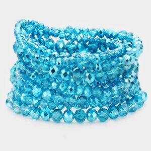 9PCS - Aqua Blue Faceted Bead Stretch Bracelets